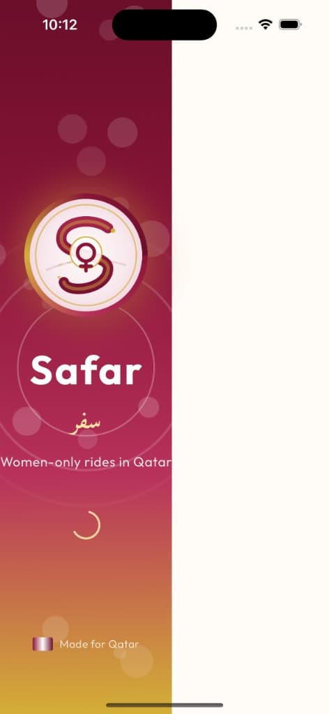 Safar Qatar splash screen — women-only rides in Qatar