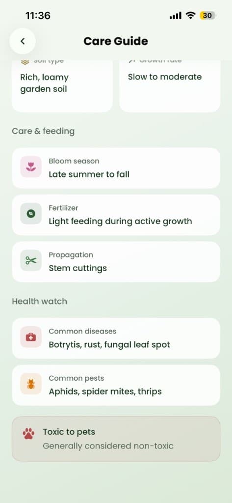 Care guide health watch with diseases, pests, and pet toxicity