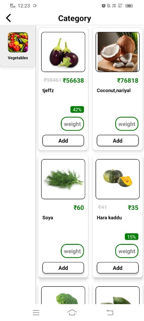 Tazamart vegetables category with product grid and add buttons