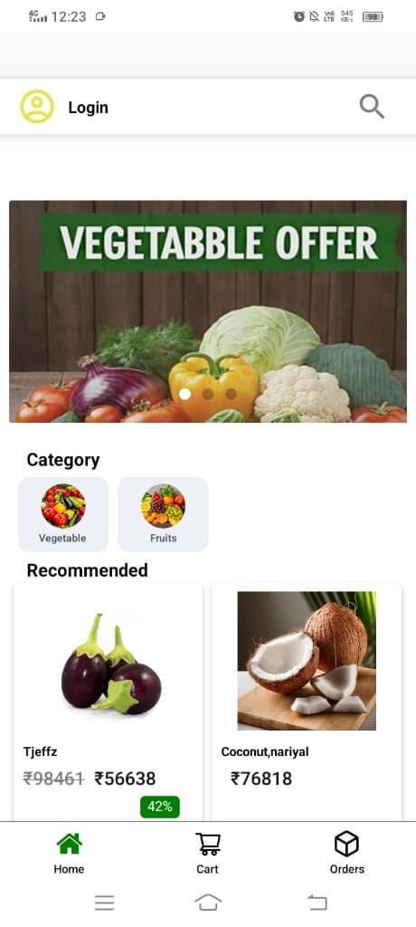 Tazamart home with vegetable offer banner, categories, and recommended products