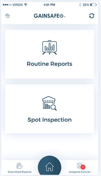 GainSafe home with Routine Reports and Spot Inspection cards