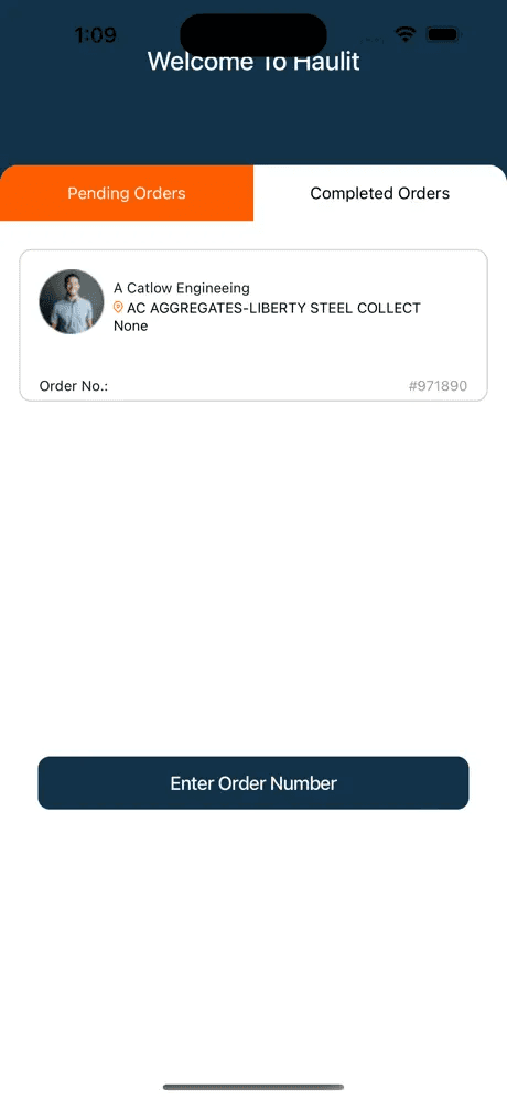 Haulit pending orders list with delivery site and order number